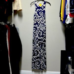 Maeve for Anthropologie maxi dress  navy and cream color   Pull on style